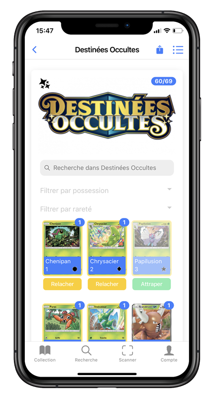 Ajout de cartes Pokémon à sa collection dans PocketCollect